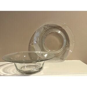 Vintage Floral Etched Clear Glass Plate & Bowl